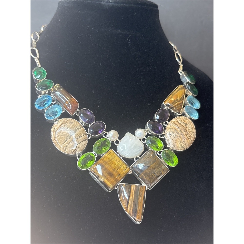 Statement Necklace Handcrafted  Boho Chic, Tribal Style With Gemstone